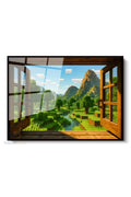 Çerçeveli Yatay Cam Tablo Salon Duvar Tablosu Yatay Cam Piksel Pencere Manzara Ofis Tablosu