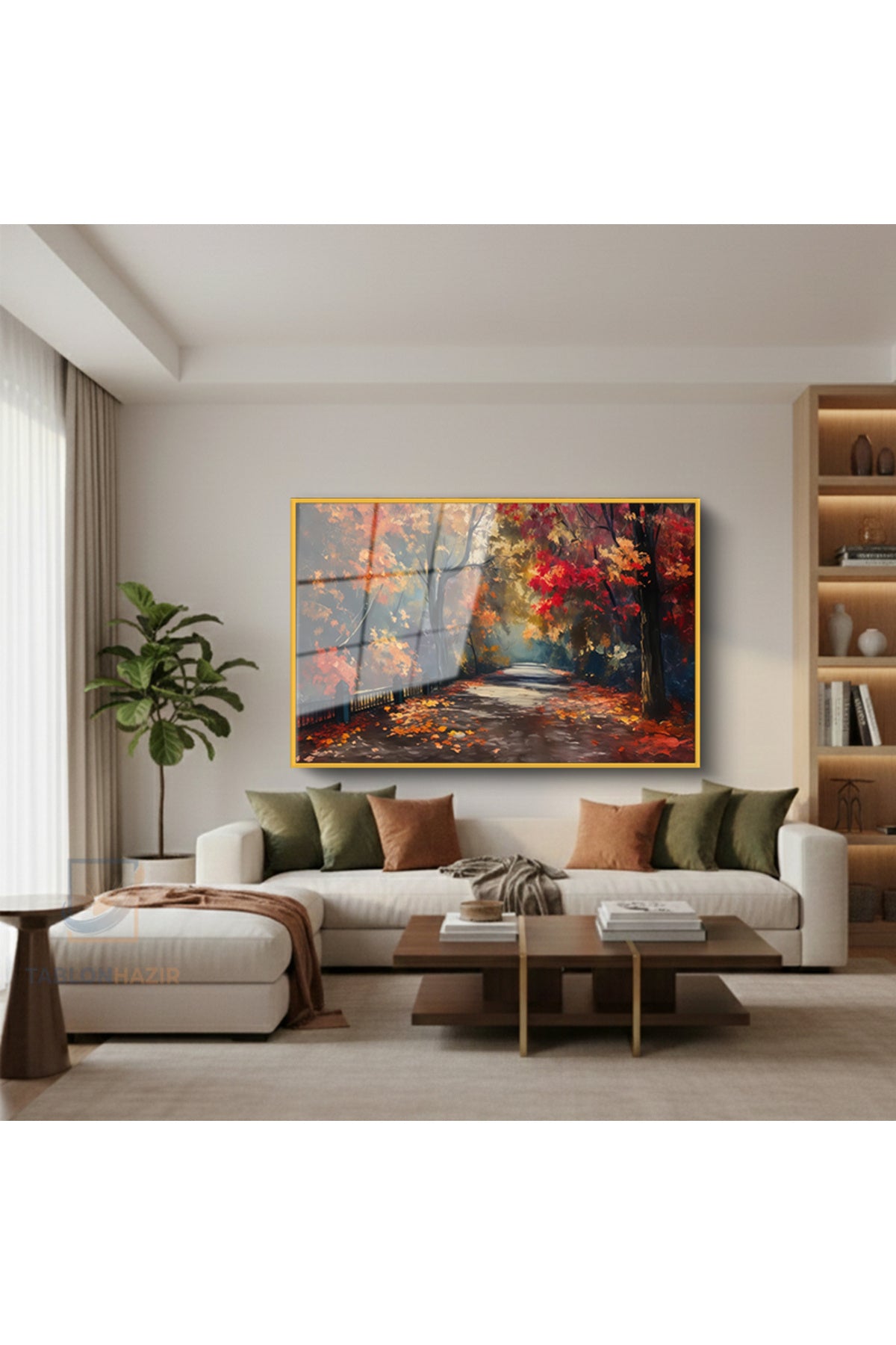 Çerçeveli Yatay Cam Tablo Salon Duvar Tablosu Yatay Cam Sonbaharmanzarasi2 Ofis Tablosu