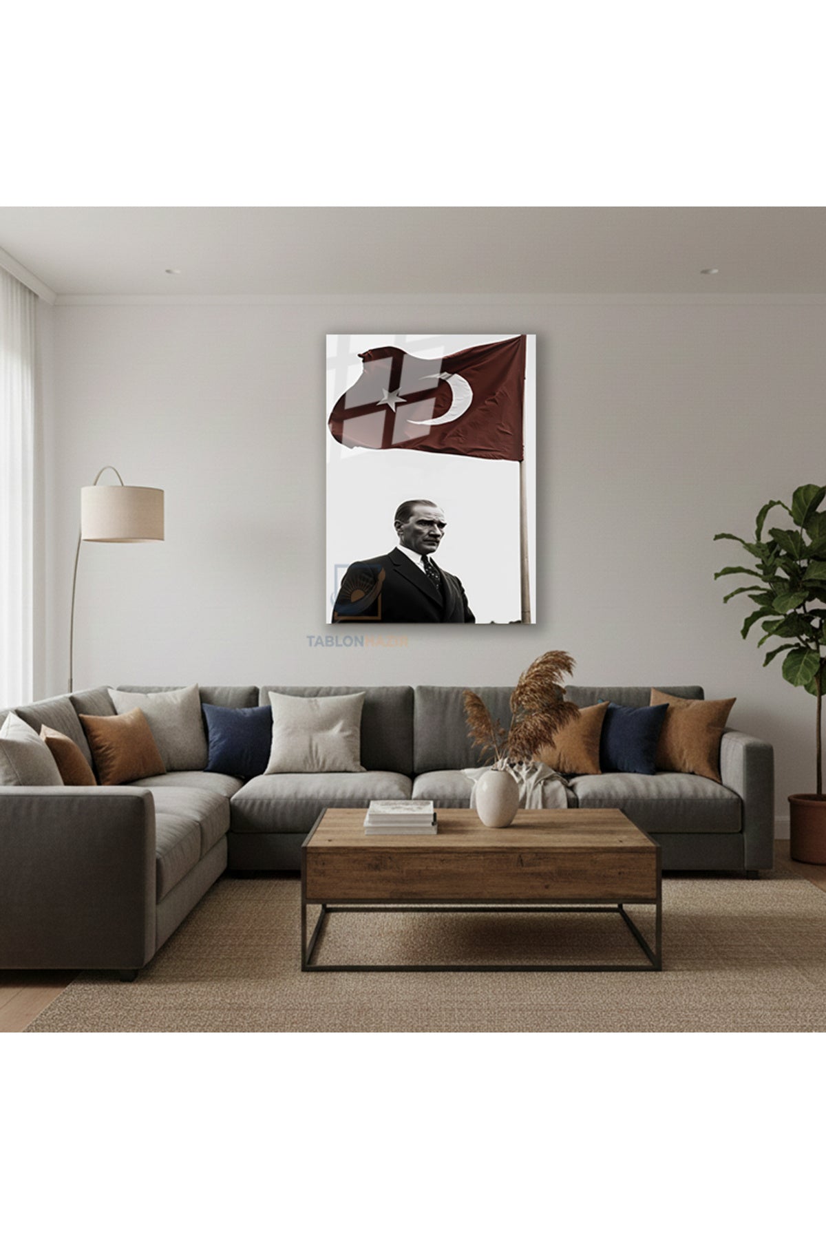 Dikey Cam Tablo Salon Duvar Tablosu Dikey Cam Bayrak Ve Ataturk Yeni Ev Hediyesi Ofis Tablosu