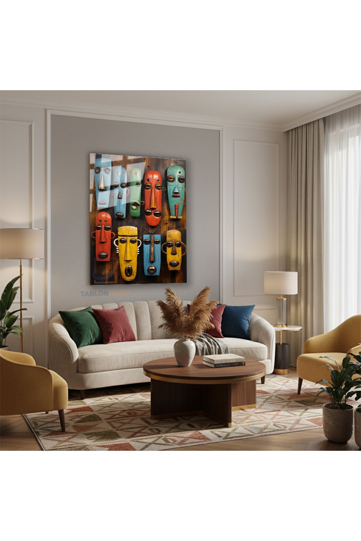 Dikey Cam Tablo Salon Duvar Tablosu Dikey Cam Afrika Maske Yeni Ev Hediyesi Ofis Tablosu