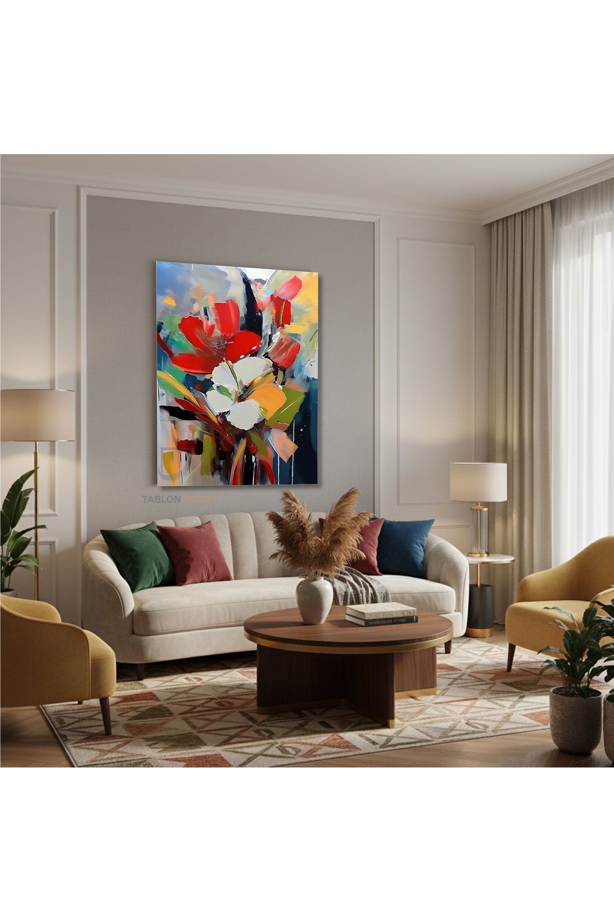 Dikey Kanvas Tablo Salon Duvar Tablosu Soyut 0025 Yeni Ev Hediyesi Ofis Tablosu