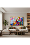 Çerçeveli Yatay Cam Tablo Salon Duvar Tablosu Yatay Cam Geometriksekiller4 Ofis Tablosu