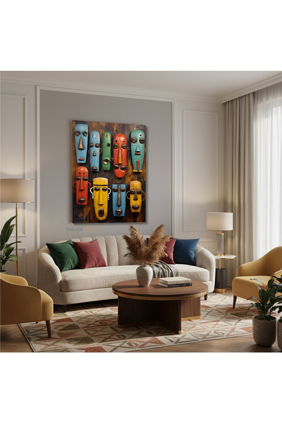 Dikey Kanvas Tablo Salon Duvar Tablosu Afrika Maske Yeni Ev Hediyesi Ofis Tablosu