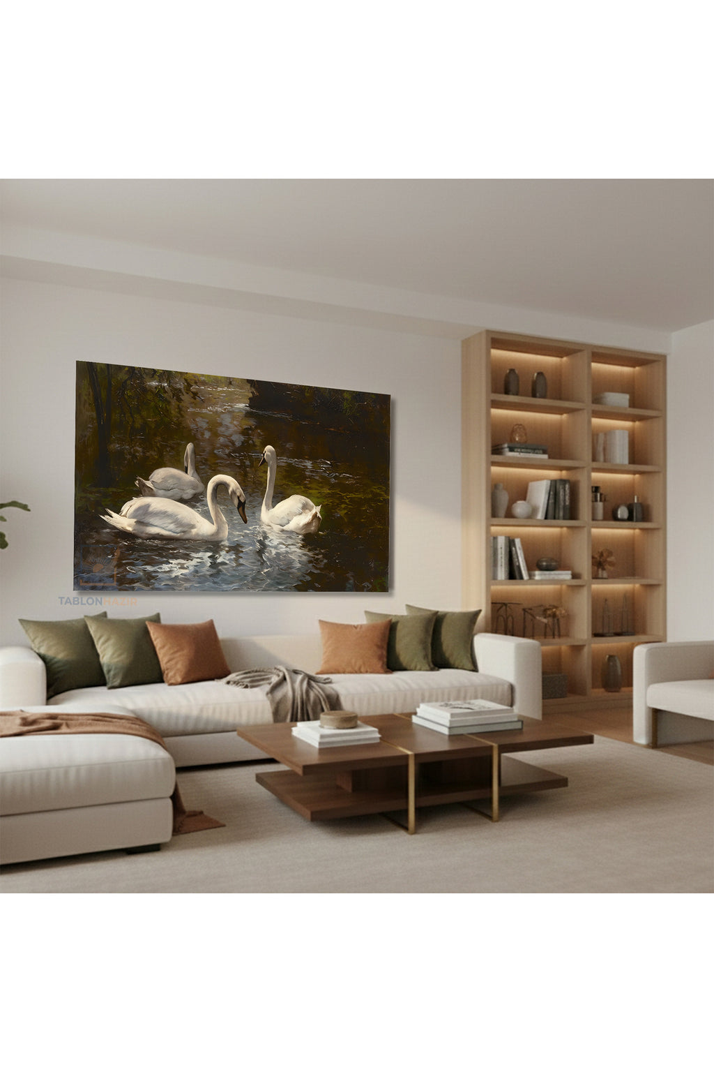Yatay Kanvas Duvar Tablosu Beyazkugular Salon Tablosu Ofis Tablosu Yeni Ev Hediyesi Dekorasyon