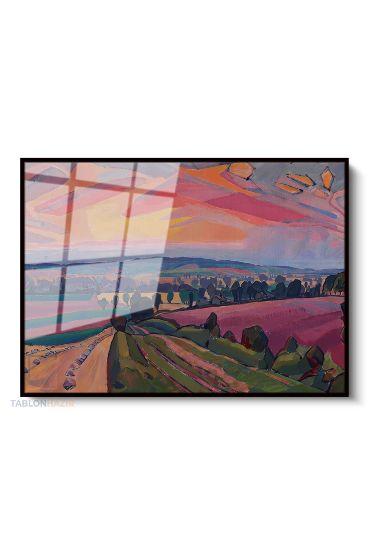 Çerçeveli Yatay Cam Tablo Salon Duvar Tablosu Yatay Cam Soyutmanzara4 Yeni Ev Hediyesi Ofis Tablosu