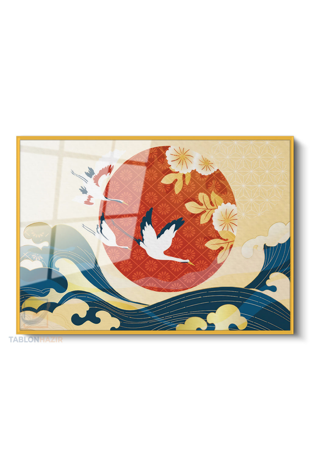 Çerçeveli Yatay Cam Tablo Salon Duvar Tablosu Yatay Cam Leylekgunessu Yeni Ev Hediyesi Ofis Tablosu