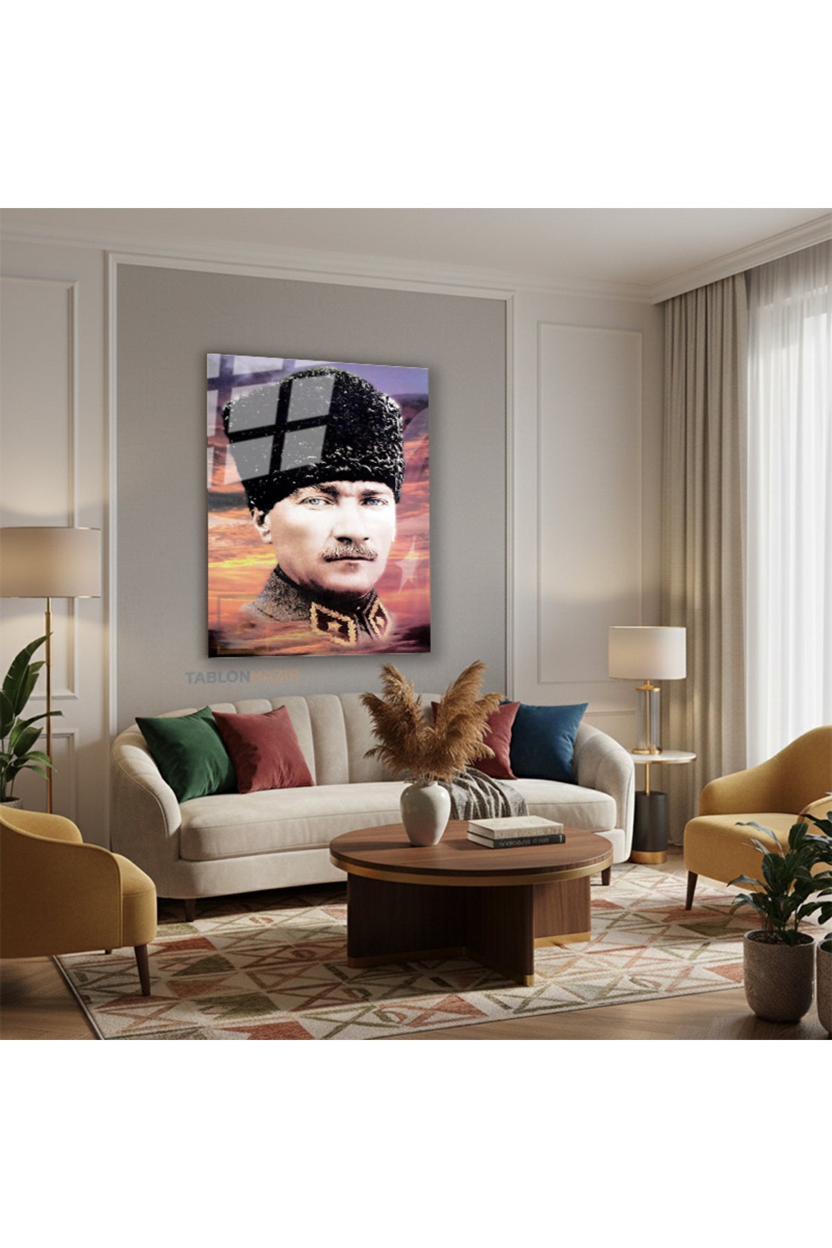 Dikey Cam Tablo Salon Duvar Tablosu Dikey Cam Cam Ata 004 Yeni Ev Hediyesi Ofis Tablosu