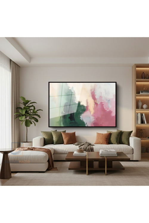 Çerçeveli Yatay Cam Tablo Salon Duvar Tablosu Yatay Cam Soyutrenksanati4 Ofis Tablosu