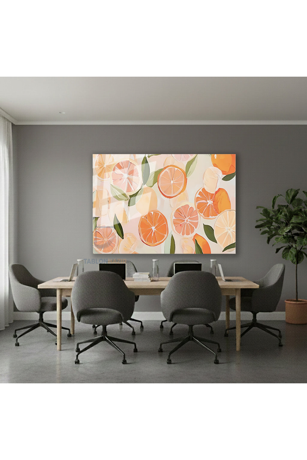 Yatay Cam Tablo Salon Duvar Tablosu Yatay Cam Turuncgiller Yeni Ev Hediyesi Ofis Tablosu
