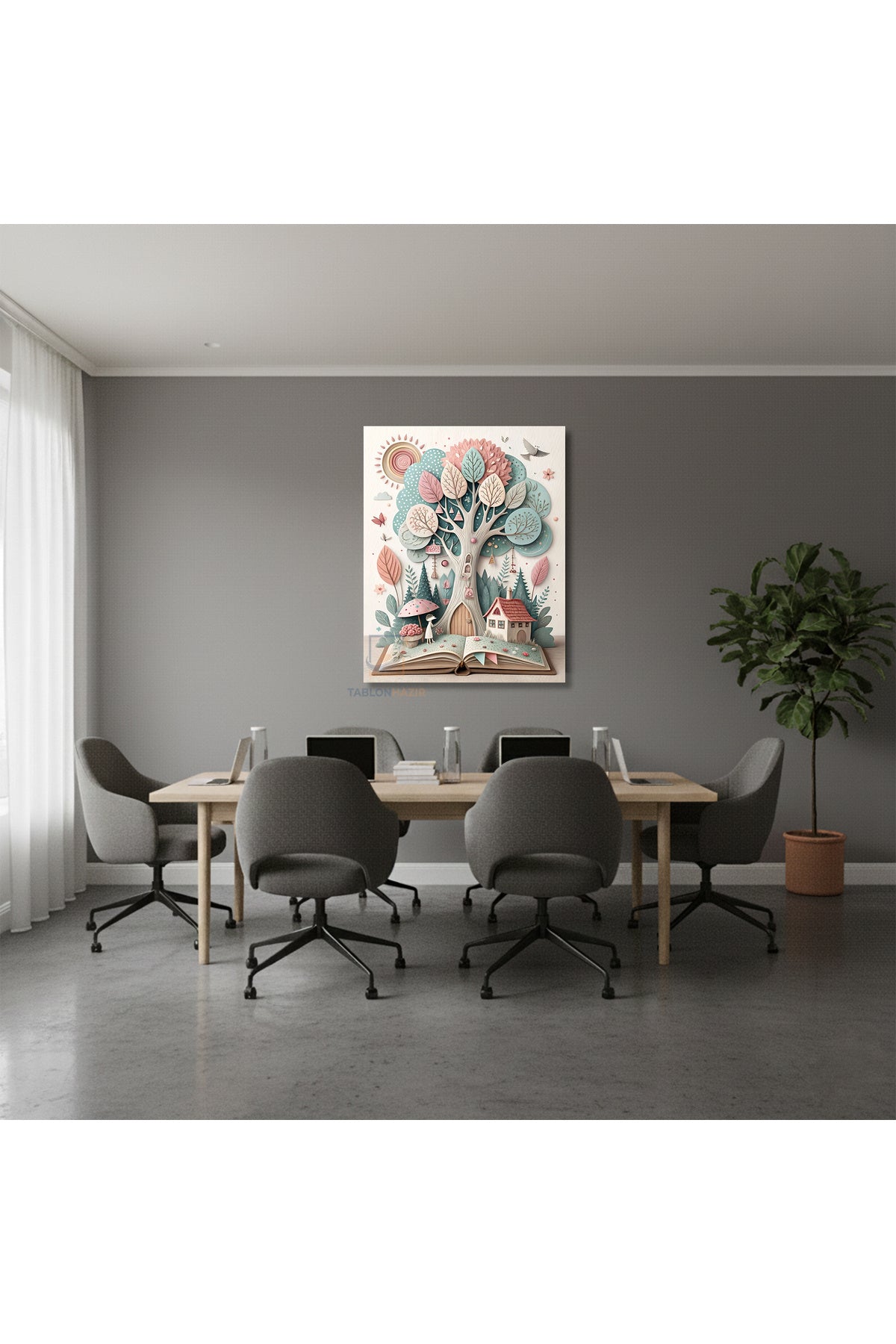 Dikey Kanvas Tablo Salon Duvar Tablosu Kitap Dünyasi Yeni Ev Hediyesi Ofis Tablosu