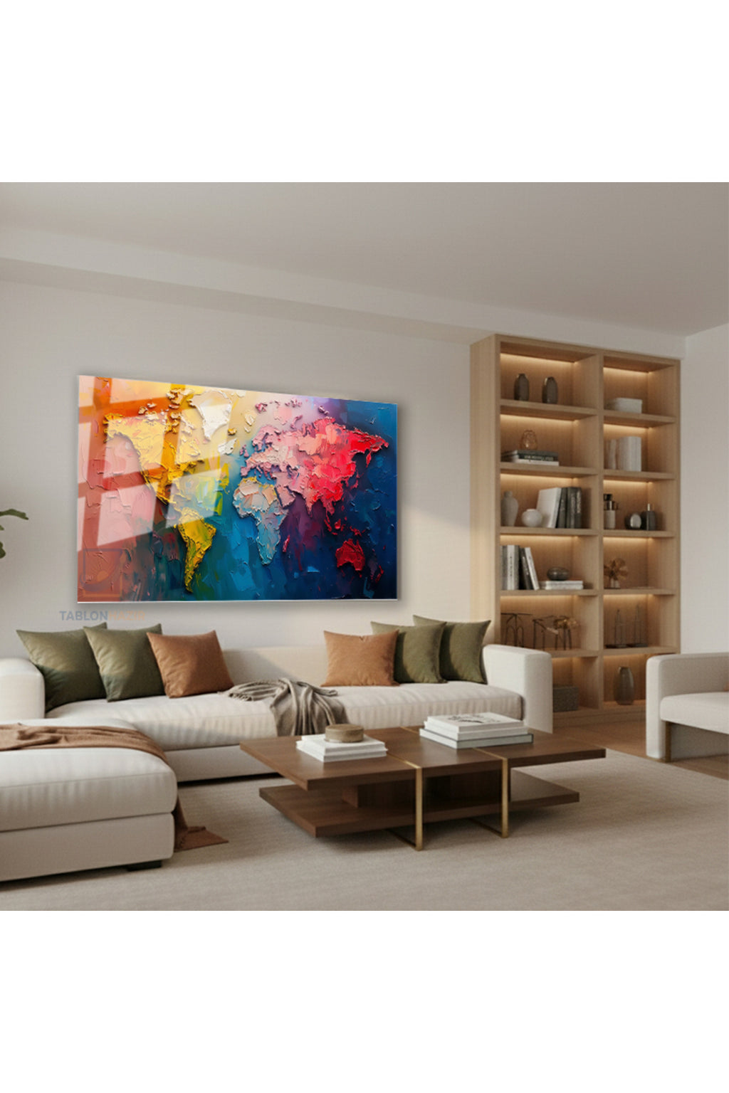 Yatay Cam Tablo Salon Duvar Tablosu Yatay Cam Renklidunyaharitasi Yeni Ev Hediyesi Ofis Tablosu