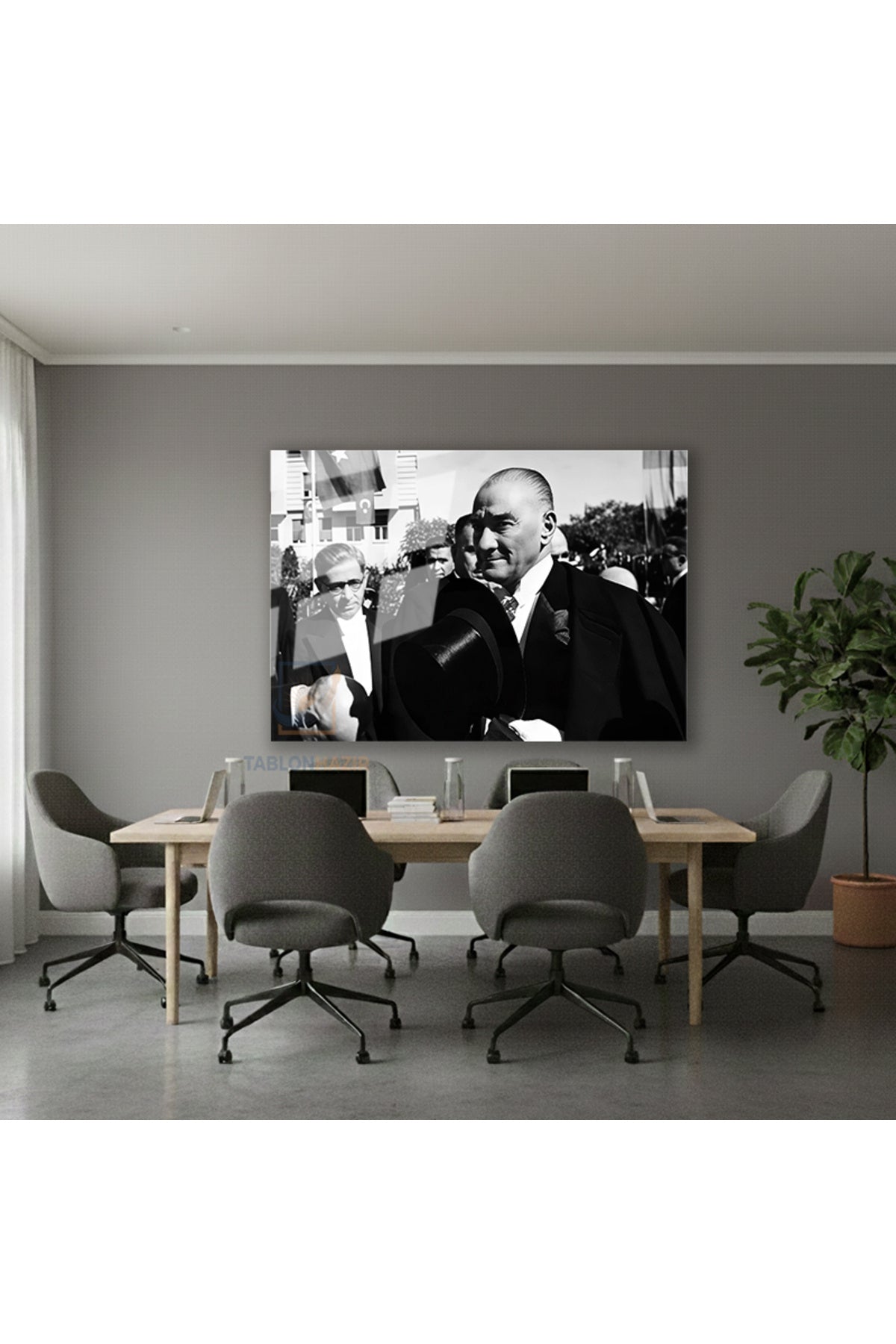 Yatay Cam Tablo Salon Duvar Tablosu Yatay Cam Ataturk Ve Halk 2 Yeni Ev Hediyesi Ofis Tablosu
