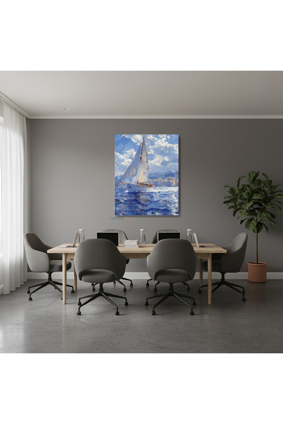 Dikey Kanvas Tablo Salon Duvar Tablosu Beyaz Yelkenli Sanat Yeni Ev Hediyesi Ofis Tablosu