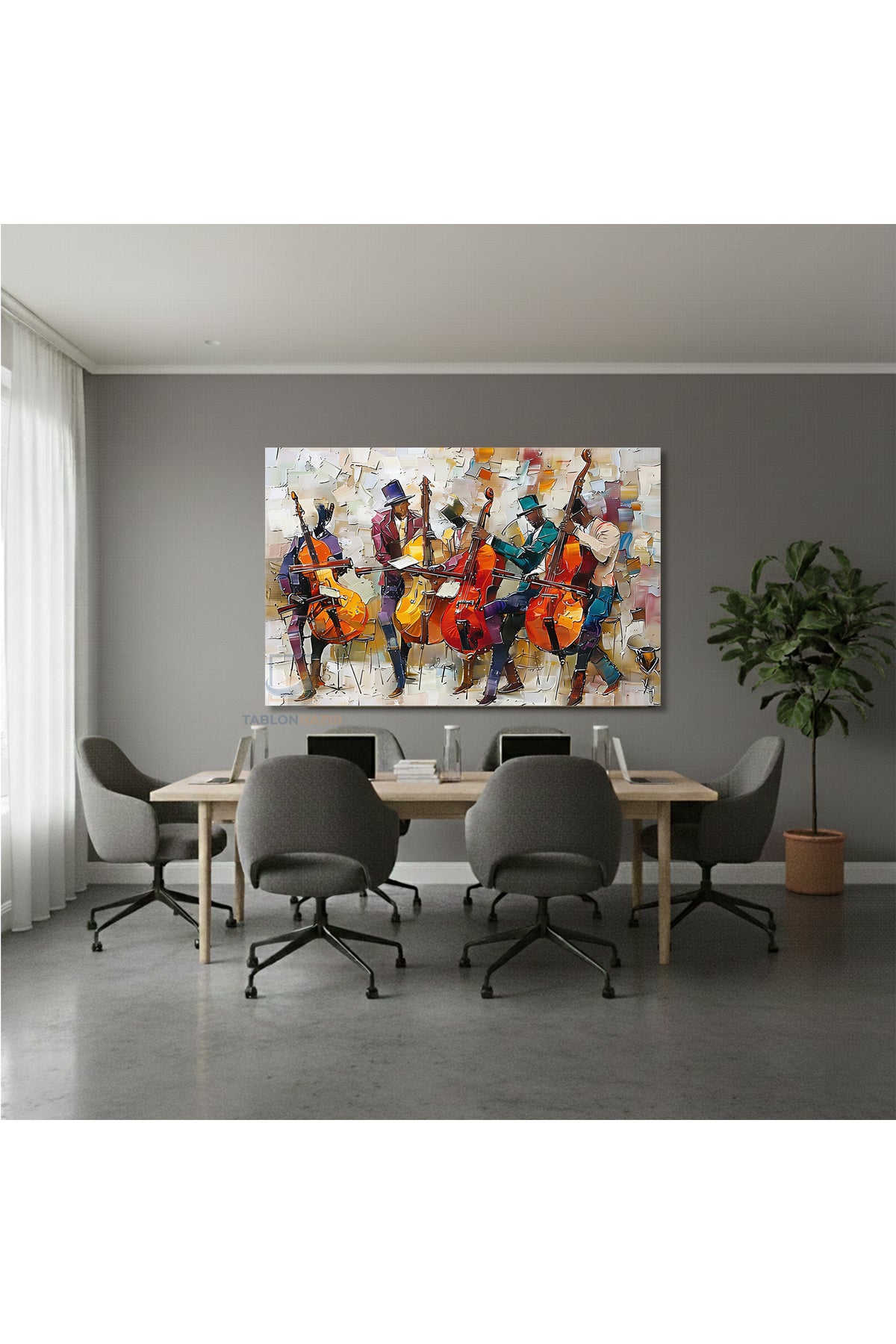 Yatay Kanvas Duvar Tablosu Cellocu Adamlar Salon Tablosu Ofis Tablosu Yeni Ev Hediyesi Dekorasyon