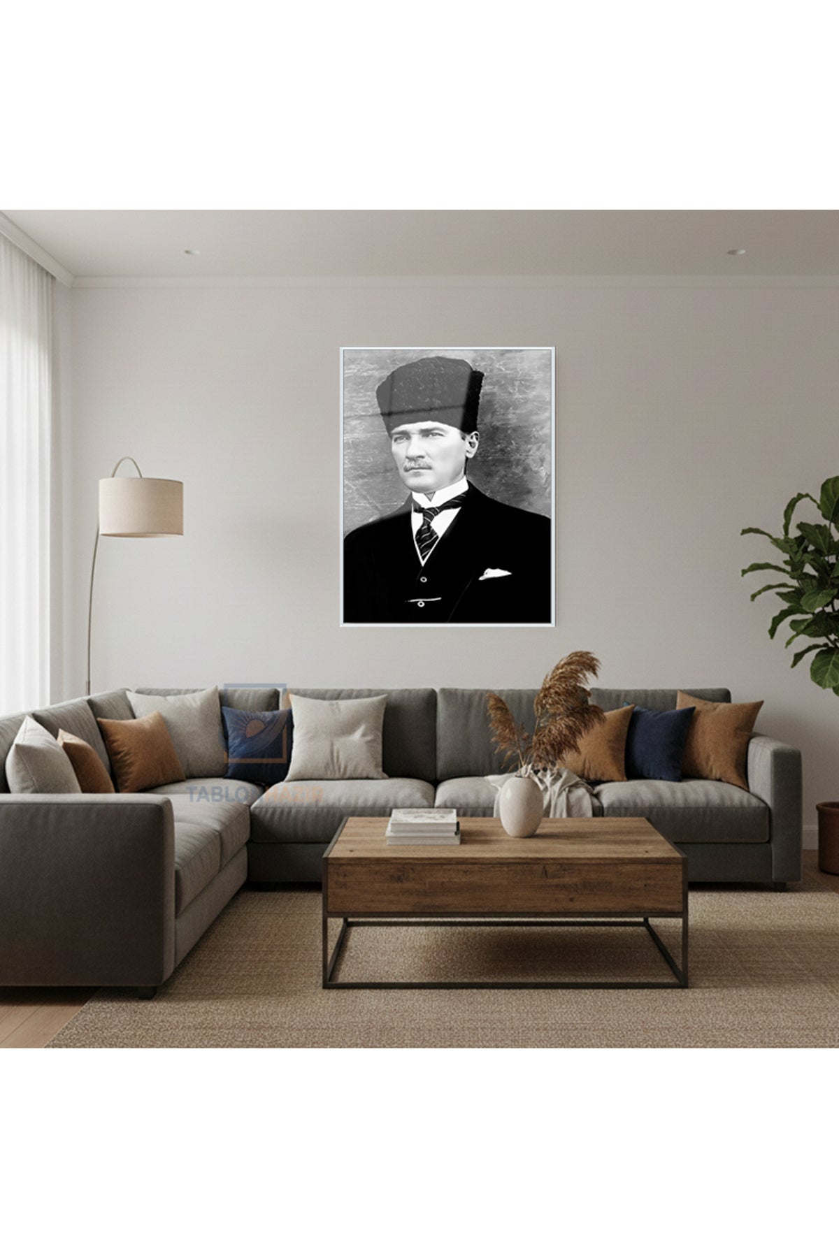 Dikey Çerçeveli Cam Ataturk Karakalem Modern Ev Dekoru Duvar Sanatı Ev Ofis Tablosu