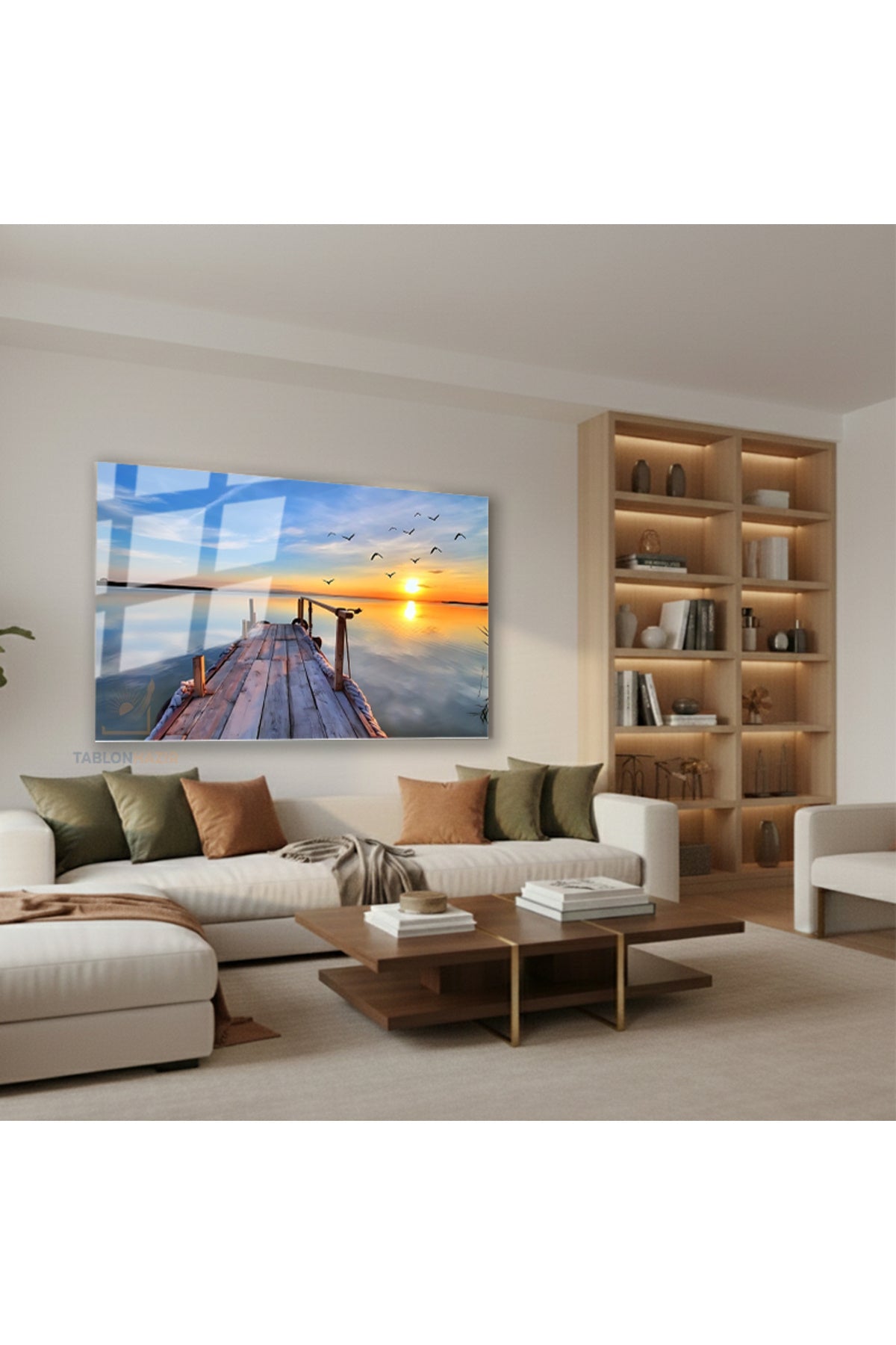 Yatay Cam Tablo Salon Duvar Tablosu Yatay Cam Gunbatimi Gorseli Yeni Ev Hediyesi Ofis Tablosu