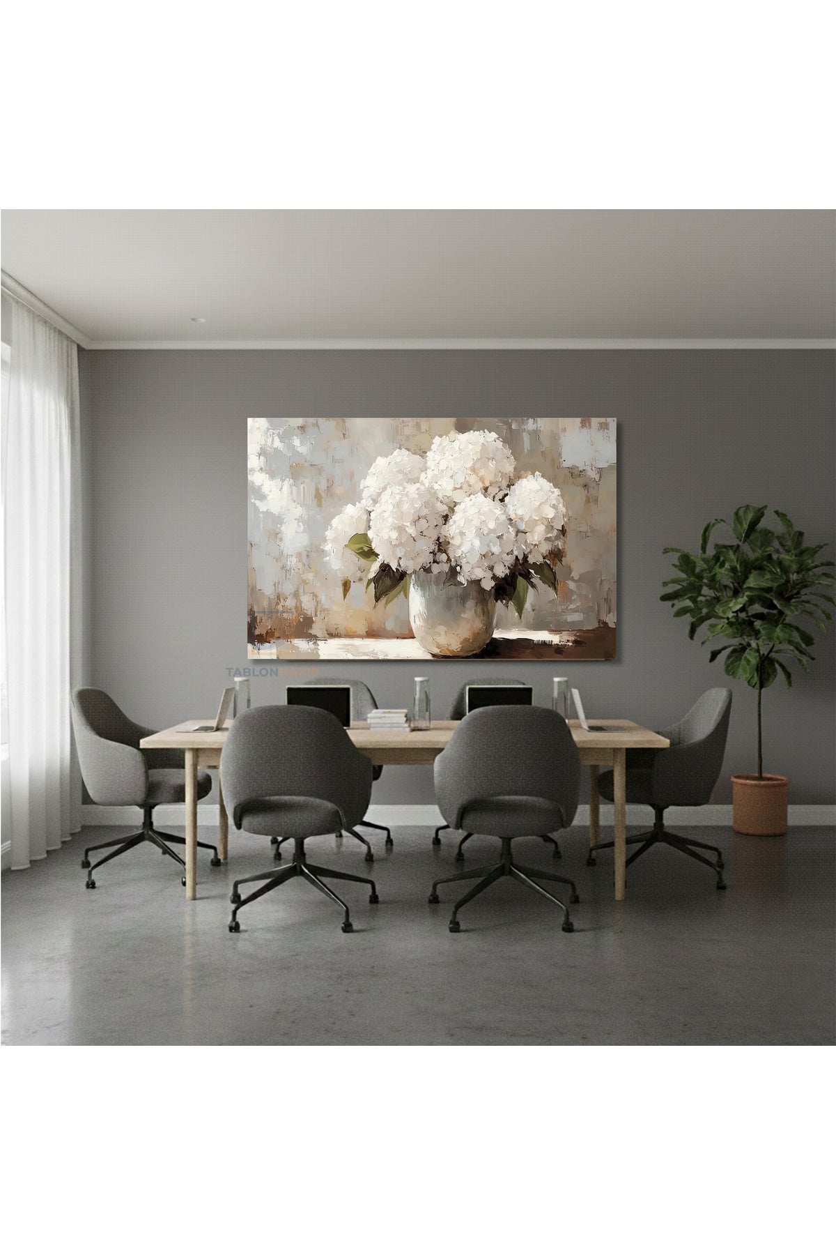 Yatay Kanvas Duvar Tablosu Vazodabeyazcicekler Salon Tablosu Ofis Tablosu Ev Hediyesi Dekorasyon