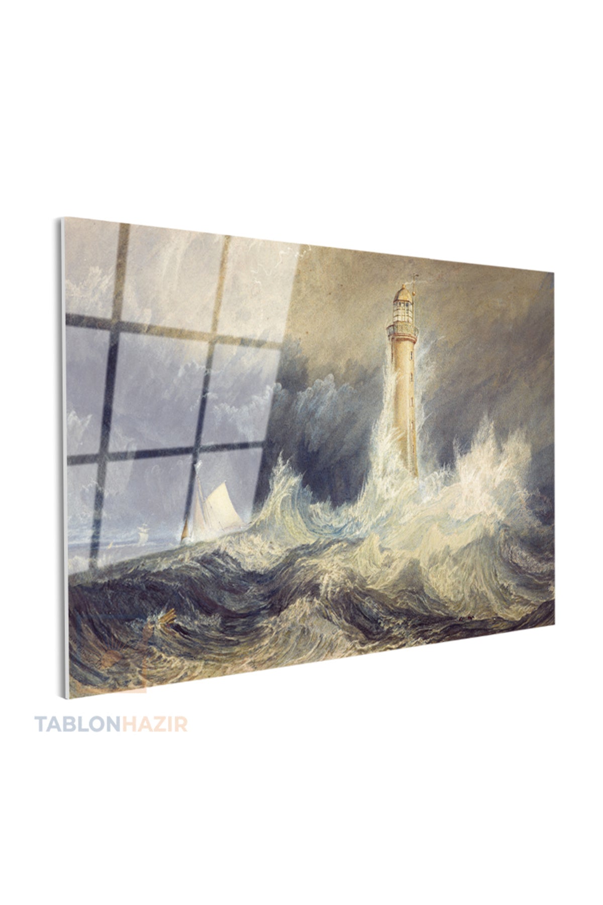 Yatay Cam Tablo Salon Duvar Tablosu Yatay Cam Bell Rock Lighthouse Yeni Ev Hediyesi Ofis Tablosu