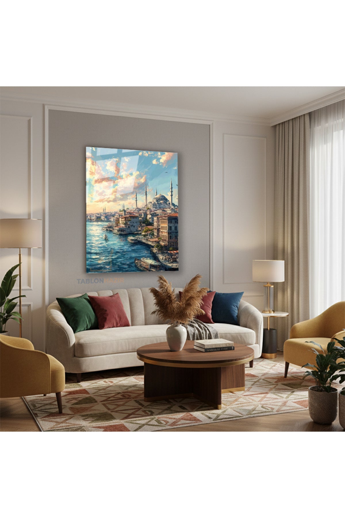 Dikey Cam Tablo Salon Duvar Tablosu Dikey Cam Sultanahmet Yeni Ev Hediyesi Ofis Tablosu