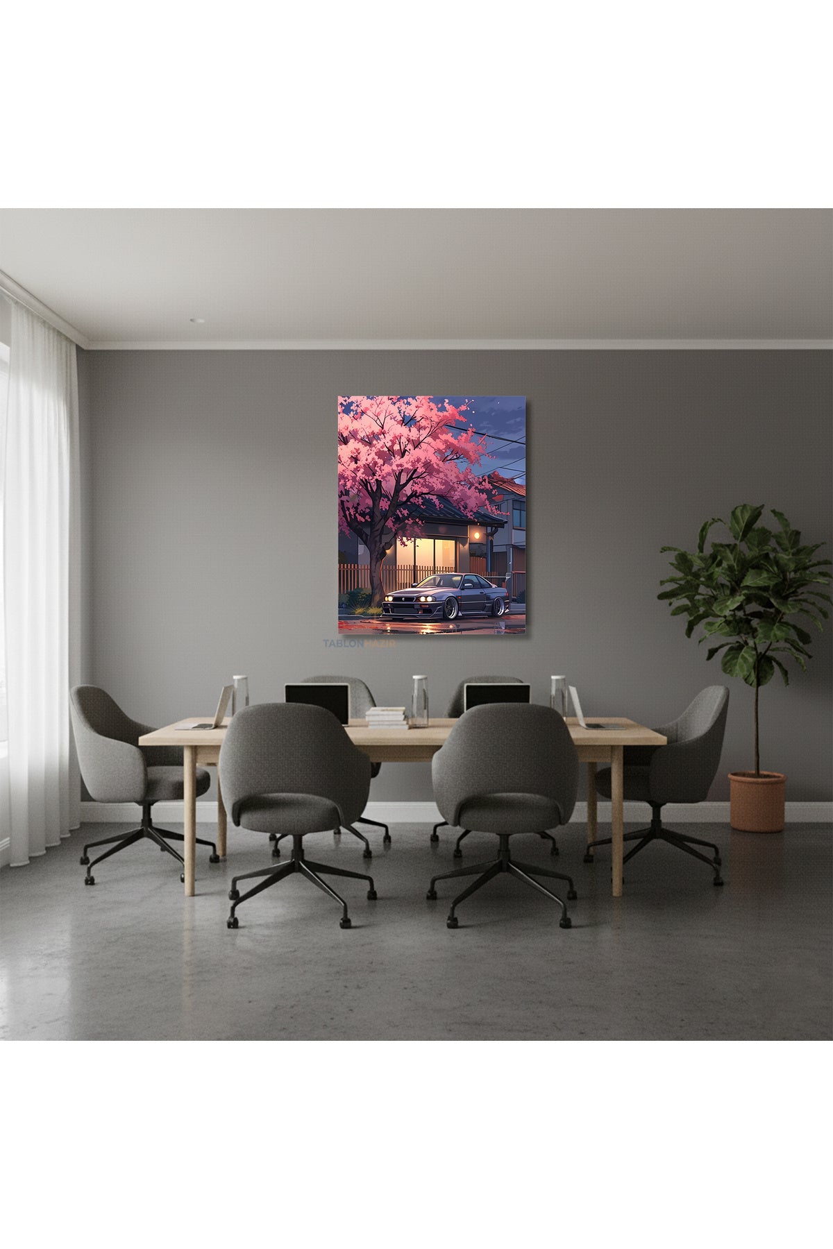 Dikey Kanvas Tablo Salon Duvar Tablosu KirazAğaçıaraba Yeni Ev Hediyesi Ofis Tablosu