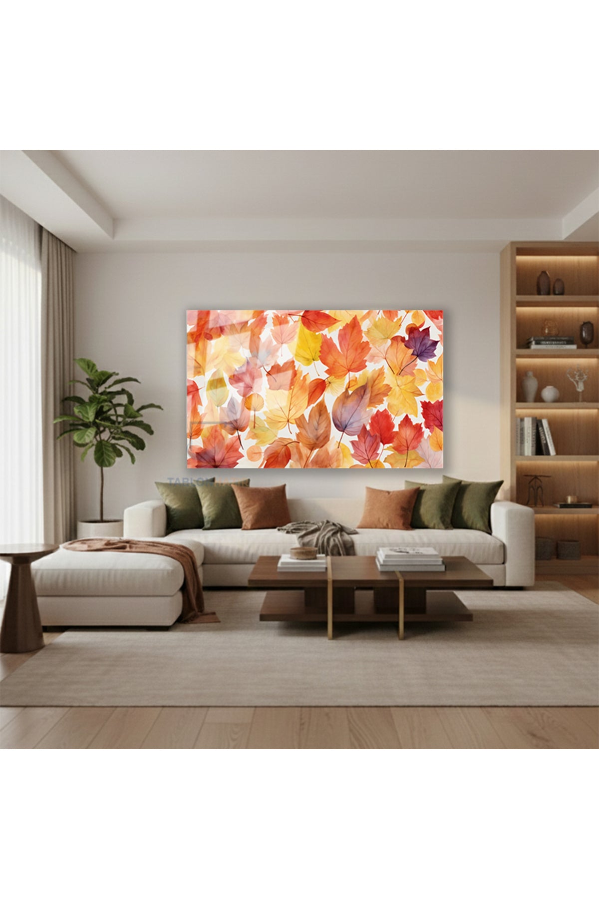 Yatay Cam Tablo Salon Duvar Tablosu Yatay Cam Sonbaharyapraklari Yeni Ev Hediyesi Ofis Tablosu