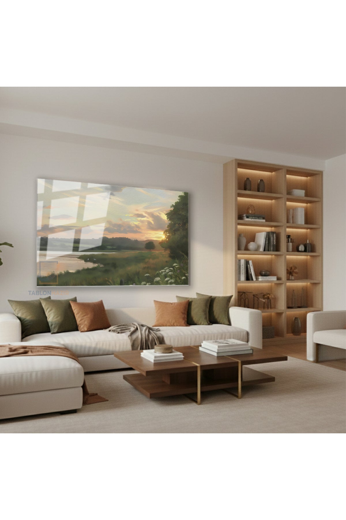 Yatay Cam Tablo Salon Duvar Tablosu Yatay Cam Vintagegolmanzarasi Yeni Ev Hediyesi Ofis Tablosu