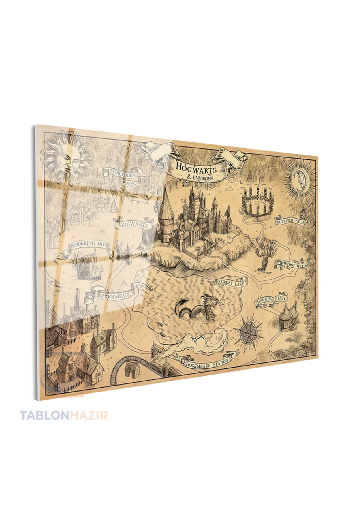 Yatay Cam Tablo Salon Duvar Tablosu Yatay Cam Hogwards Map Yeni Ev Hediyesi Ofis Tablosu