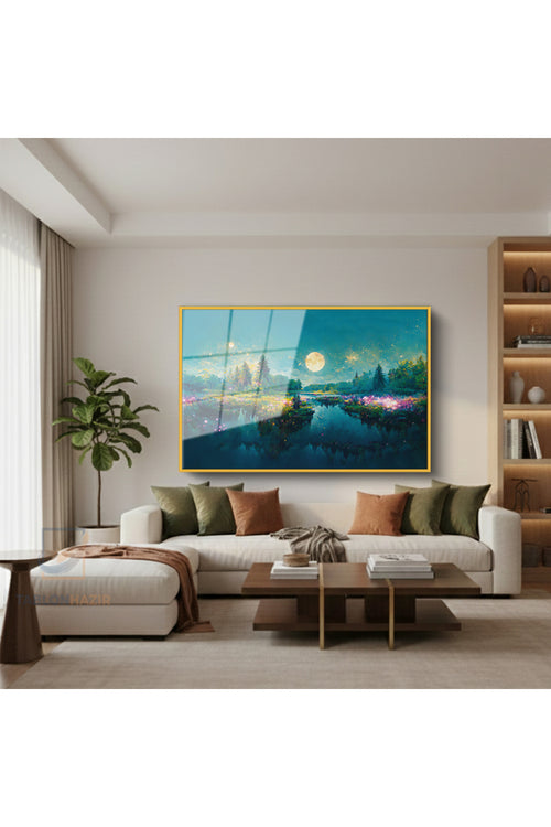 Çerçeveli Yatay Cam Tablo Salon Duvar Tablosu Yatay Cam Büyülümekan Yeni Ev Hediyesi Ofis Tablosu