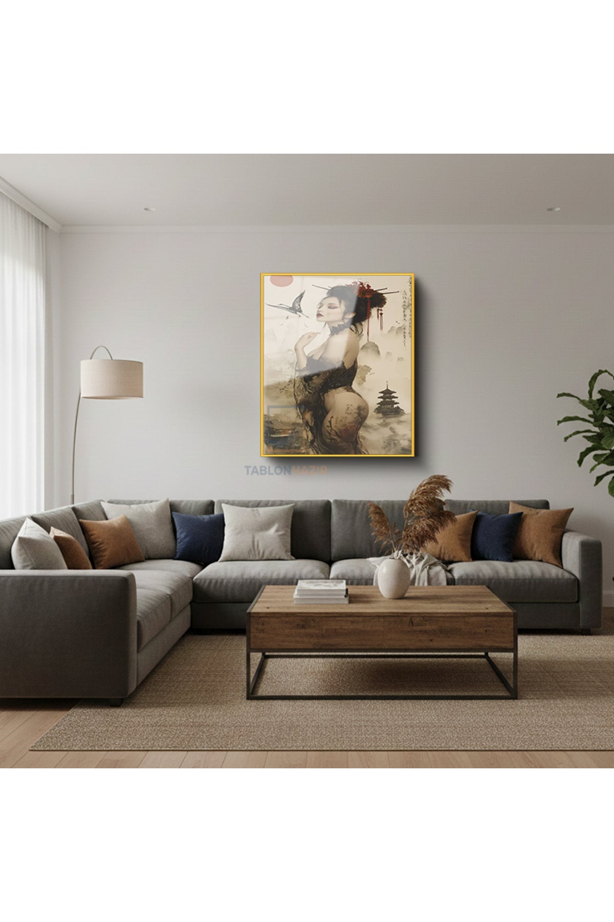 Dikey Çerçeveli Cam Japon Kiz Modern Ev Dekoru Duvar Sanatı Ev Ofis Tablosu