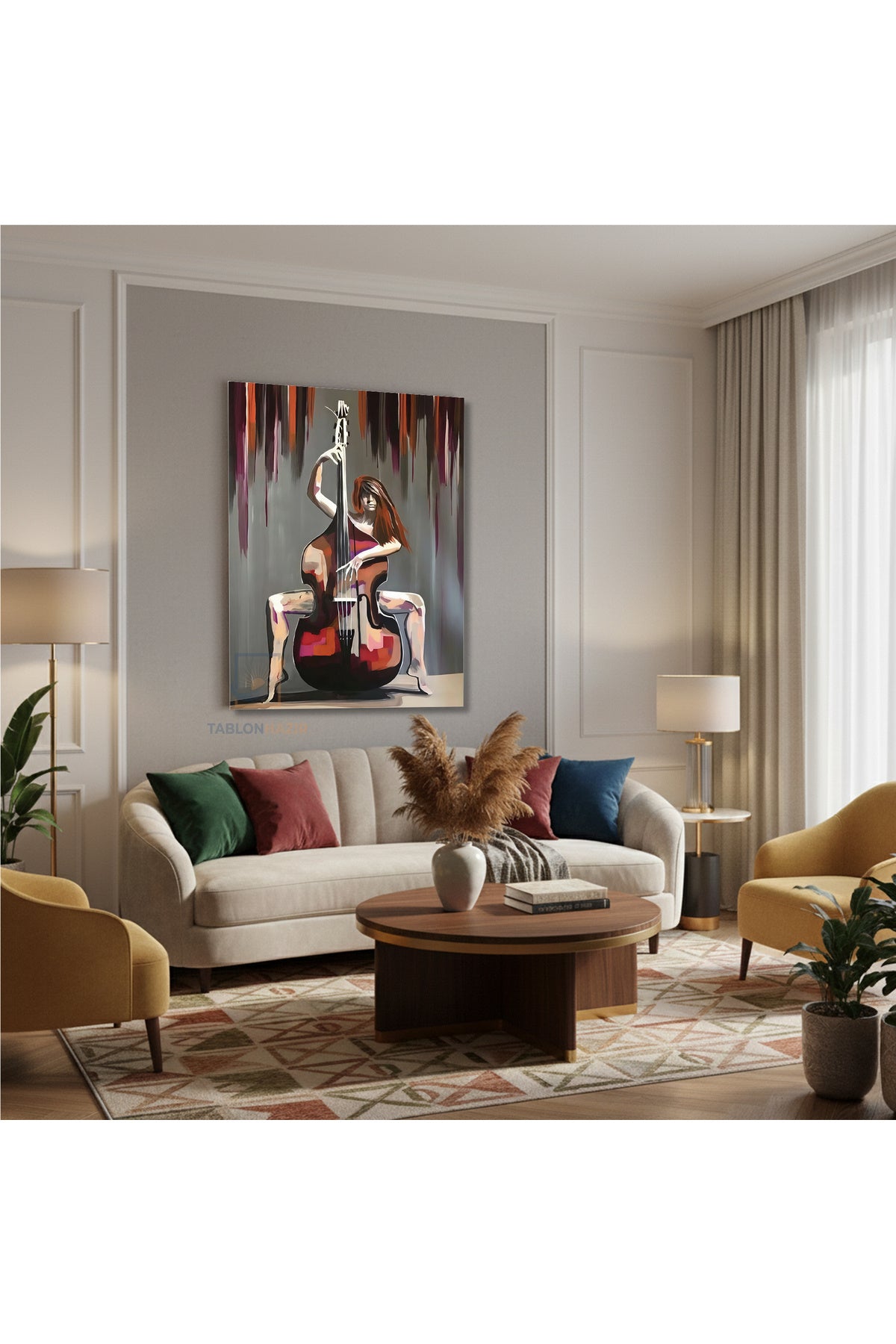 Dikey Kanvas Tablo Salon Duvar Tablosu Cello Kadin Yeni Ev Hediyesi Ofis Tablosu