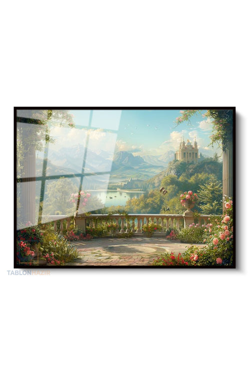 Çerçeveli Yatay Cam Tablo Salon Duvar Tablosu Yatay Cam Balkon Manzarasi Ofis Tablosu