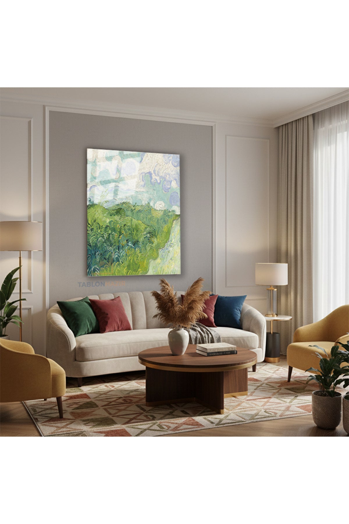 Dikey Cam Tablo Salon Duvar Tablosu Dikey Cam Vangogh Greenwheatfields Yeni Ev Hediyesi Ofis Tablosu