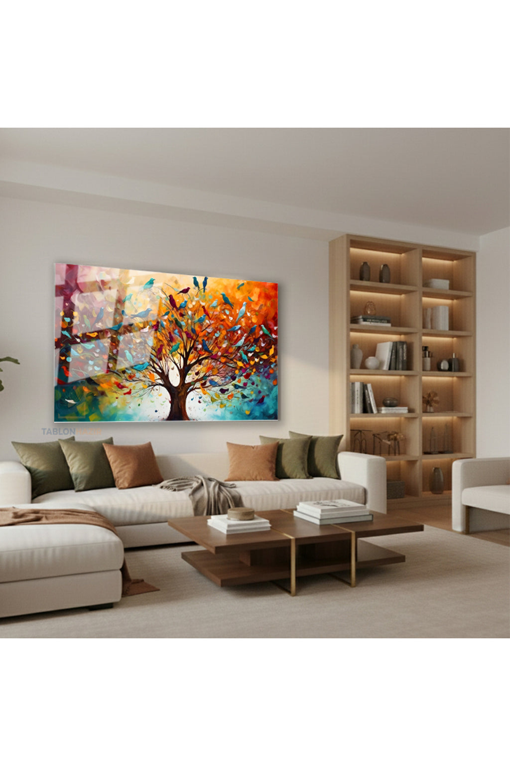 Yatay Cam Tablo Salon Duvar Tablosu Yatay Cam Hayatagacivekuslar Yeni Ev Hediyesi Ofis Tablosu