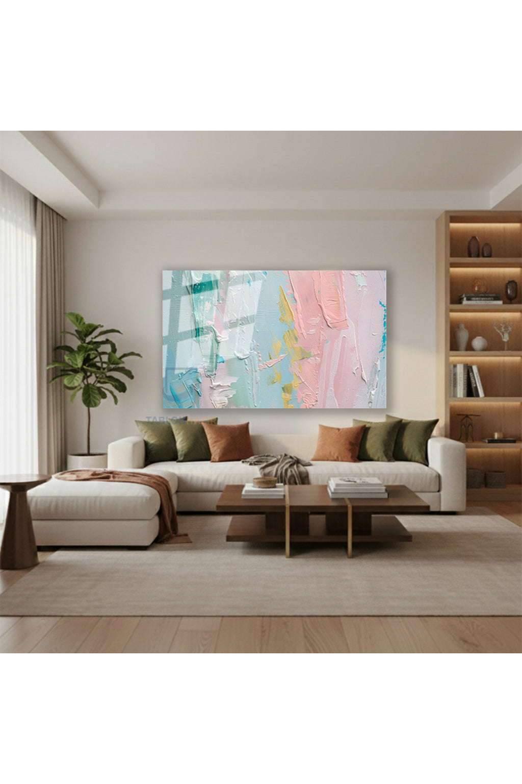 Yatay Cam Tablo Salon Duvar Tablosu Yatay Cam Pastel Renkler Soyut Yeni Ev Hediyesi Ofis Tablosu