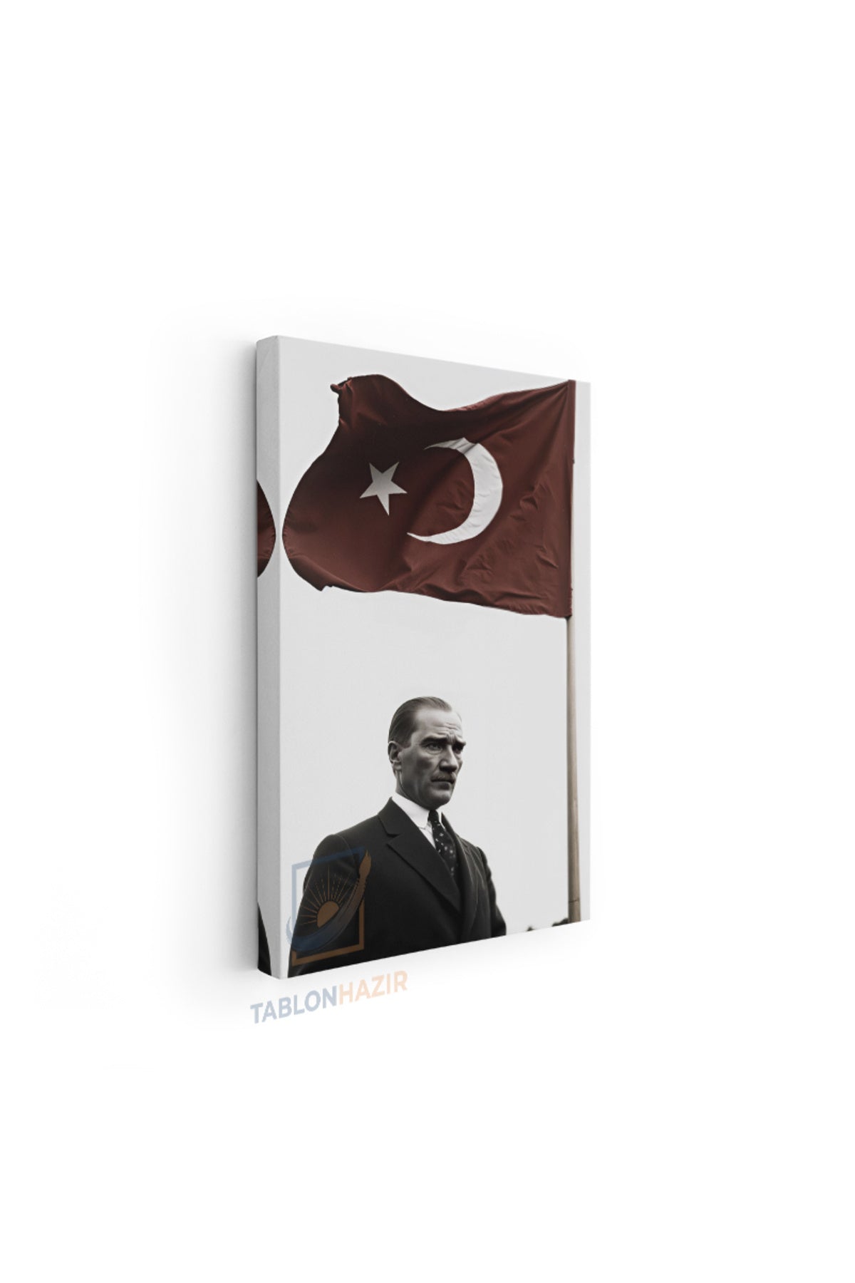 Dikey Kanvas Tablo Salon Duvar Tablosu Bayrak Ve Atatürk Yeni Ev Hediyesi Ofis Tablosu