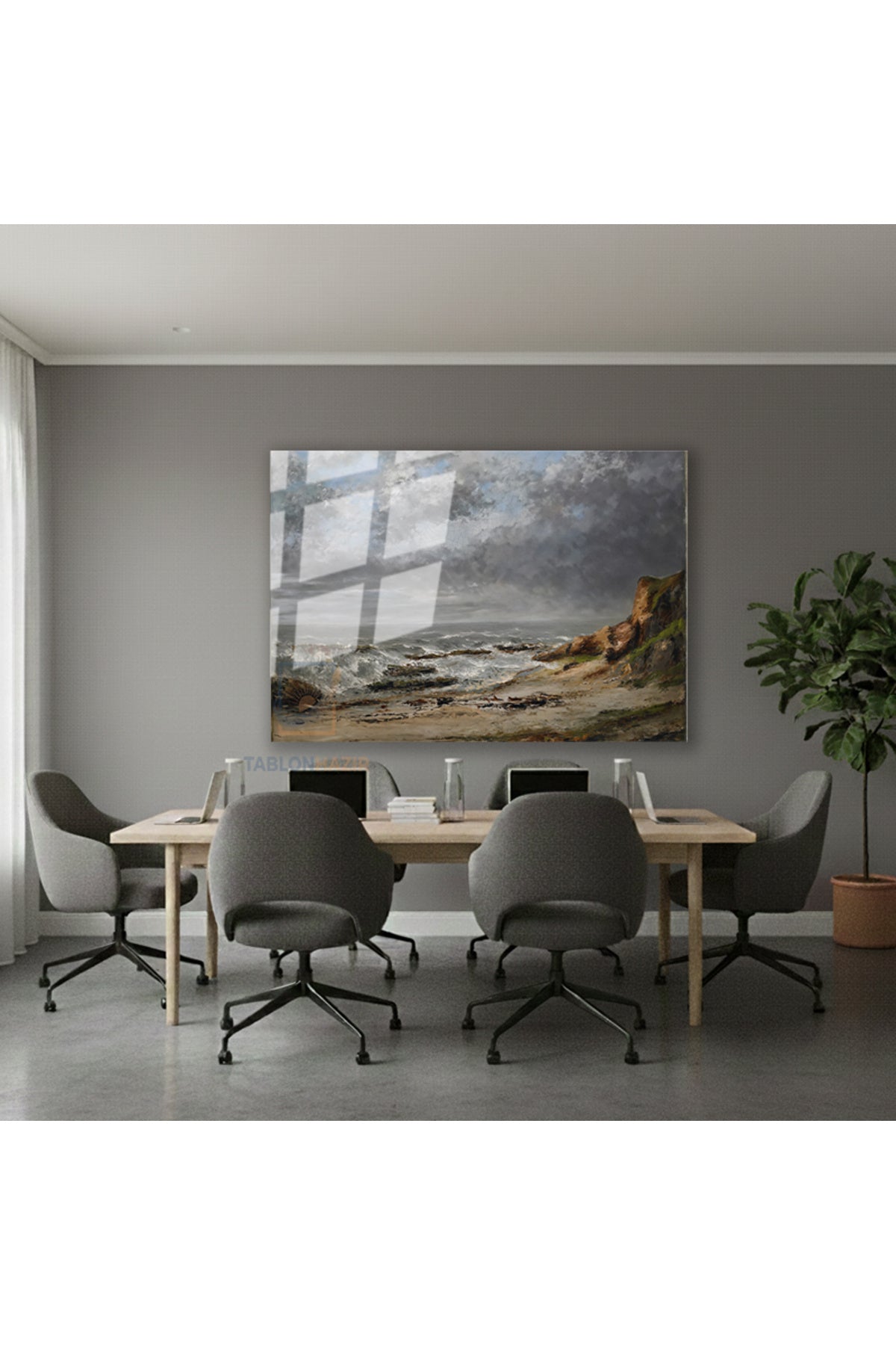 Yatay Cam Tablo Salon Duvar Tablosu Yatay Cam Dalgalidenizmanzarası Yeni Ev Hediyesi Ofis Tablosu