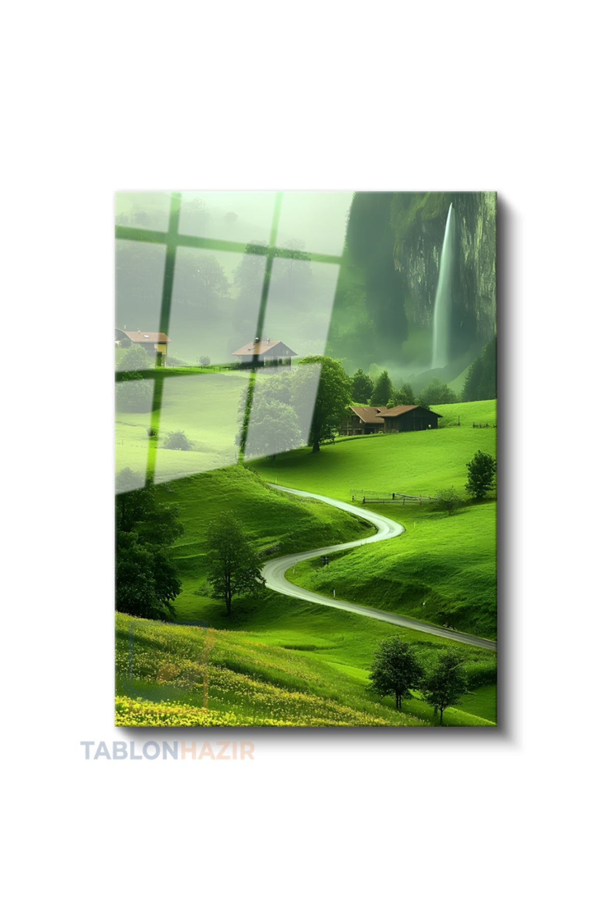 Dikey Cam Tablo Salon Duvar Tablosu Dikey Cam Yesil Vadi Yeni Ev Hediyesi Ofis Tablosu