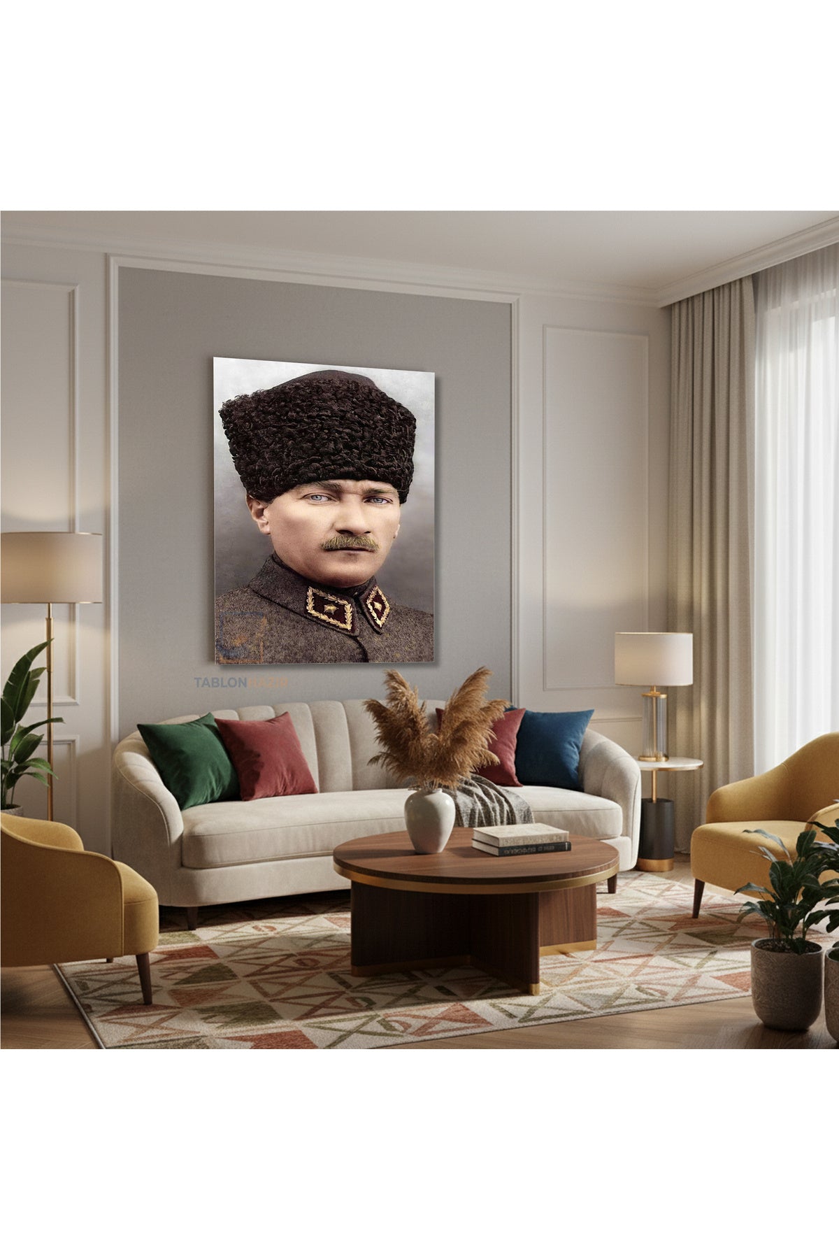 Dikey Kanvas Tablo Salon Duvar Tablosu Atatürk Portre Renkli Yeni Ev Hediyesi Ofis Tablosu