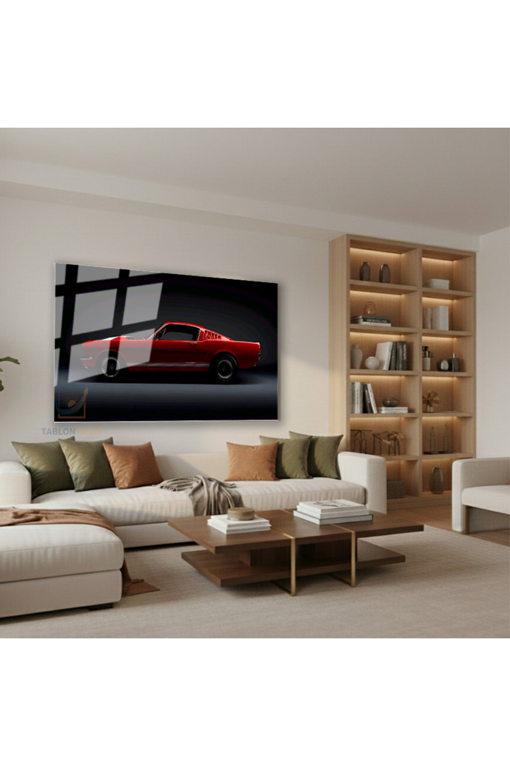 Yatay Cam Tablo Salon Duvar Tablosu Yatay Cam Kirmizi Spor Araba Yeni Ev Hediyesi Ofis Tablosu