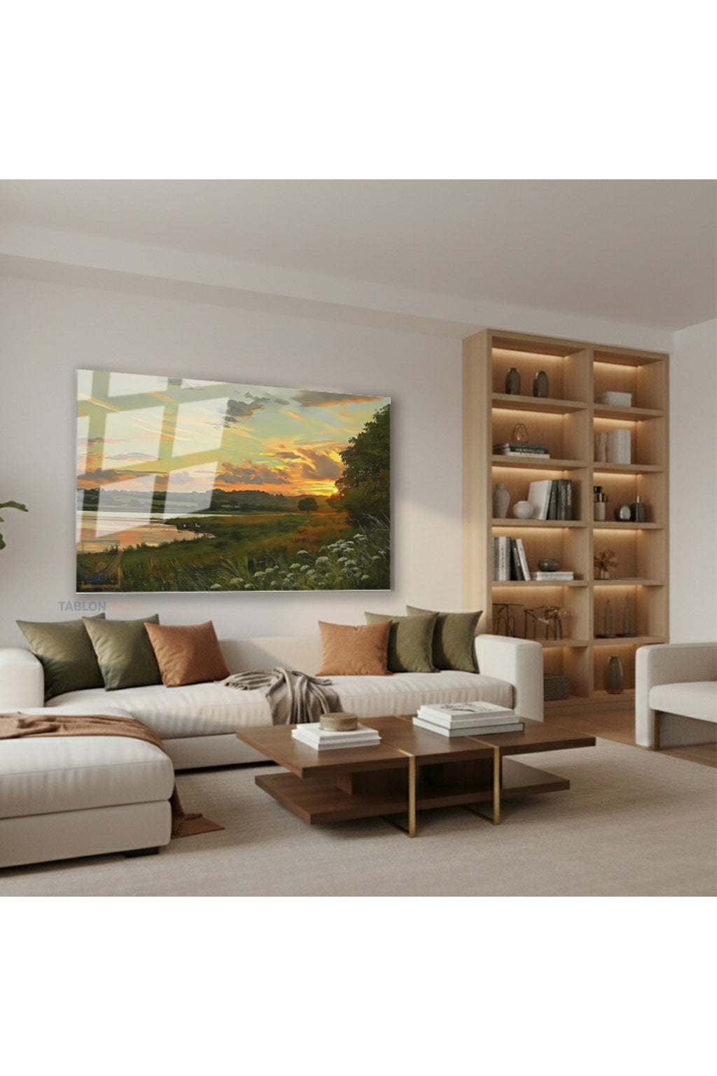 Yatay Cam Tablo Salon Duvar Tablosu Yatay Cam Gunbatimi Cizim Yeni Ev Hediyesi Ofis Tablosu