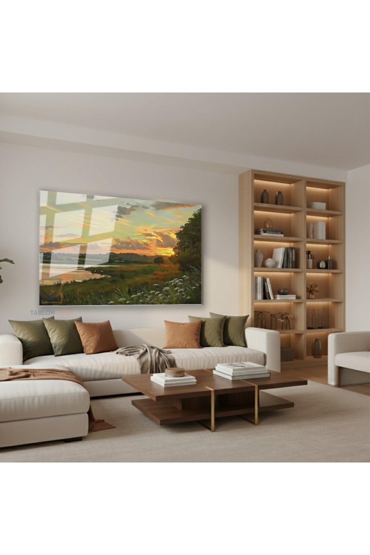 Yatay Cam Tablo Salon Duvar Tablosu Yatay Cam Gunbatimi Cizim Yeni Ev Hediyesi Ofis Tablosu