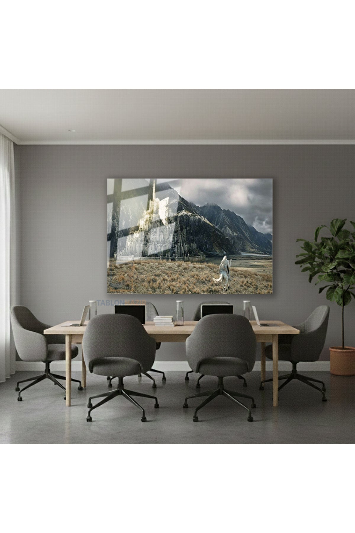 Yatay Cam Tablo Salon Duvar Tablosu Yatay Cam Lotr Gandalf Minastrith Yeni Ev Hediyesi Ofis Tablosu