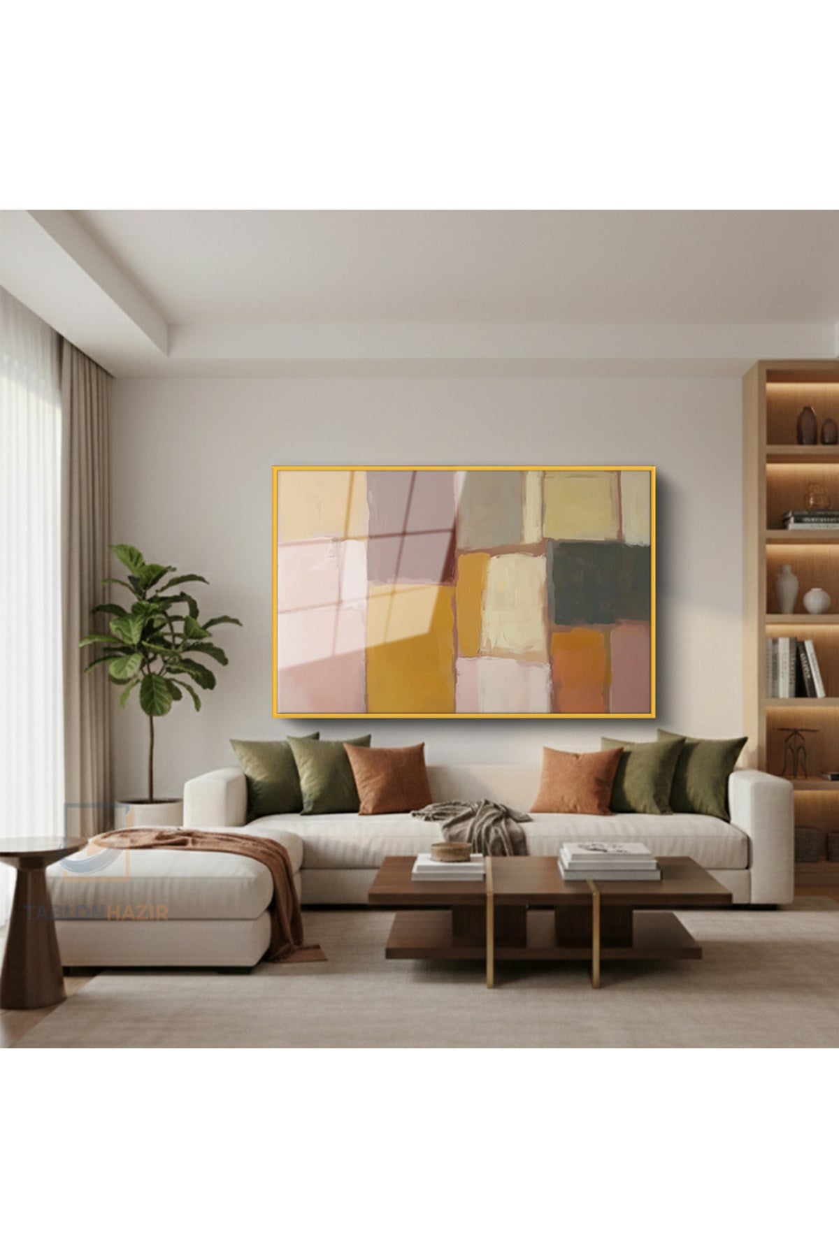 Çerçeveli Yatay Cam Tablo Salon Duvar Tablosu Yatay Cam Geometriksekiller7 Ofis Tablosu
