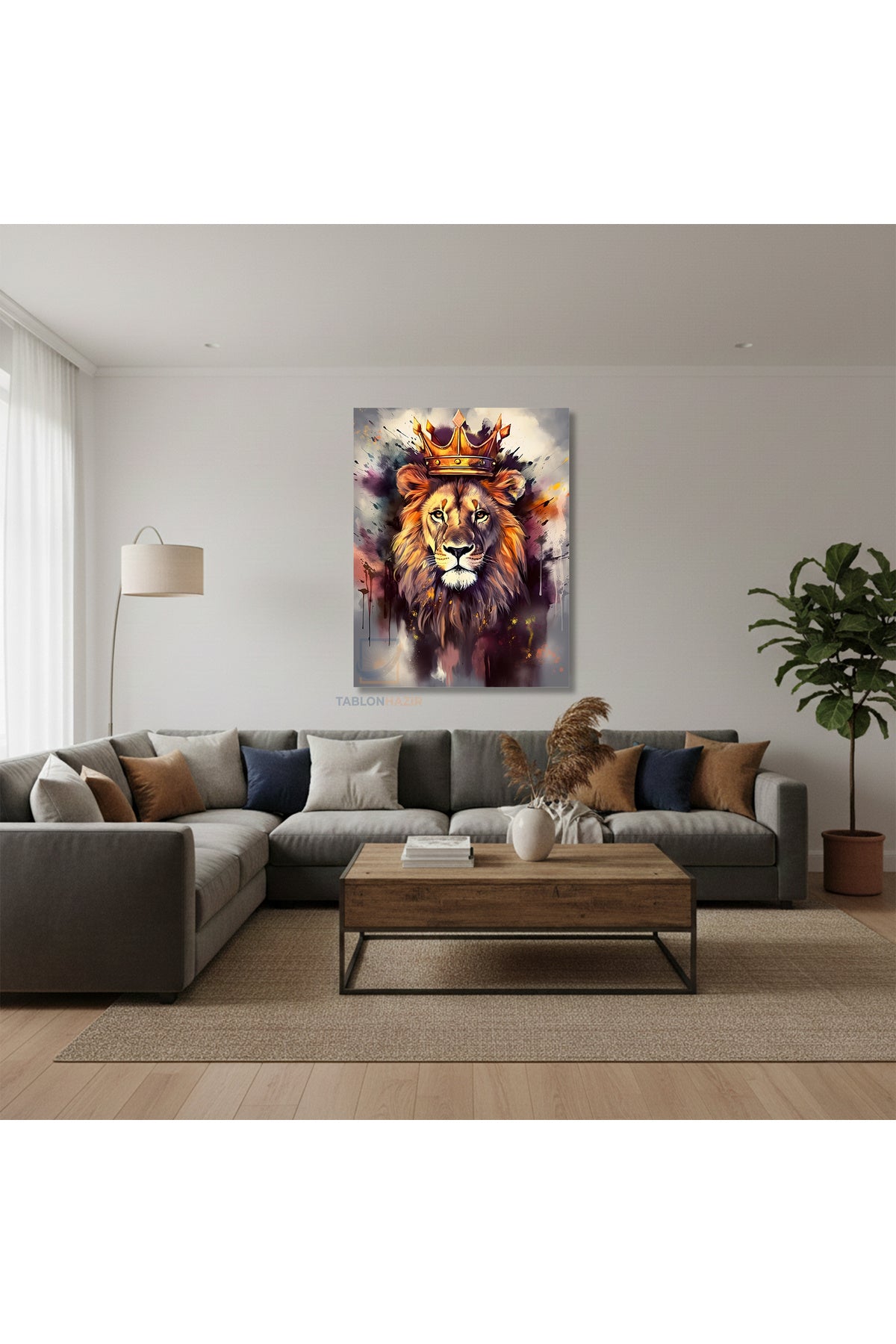 Dikey Kanvas Tablo Salon Duvar Tablosu Kral Aslan Yeni Ev Hediyesi Ofis Tablosu