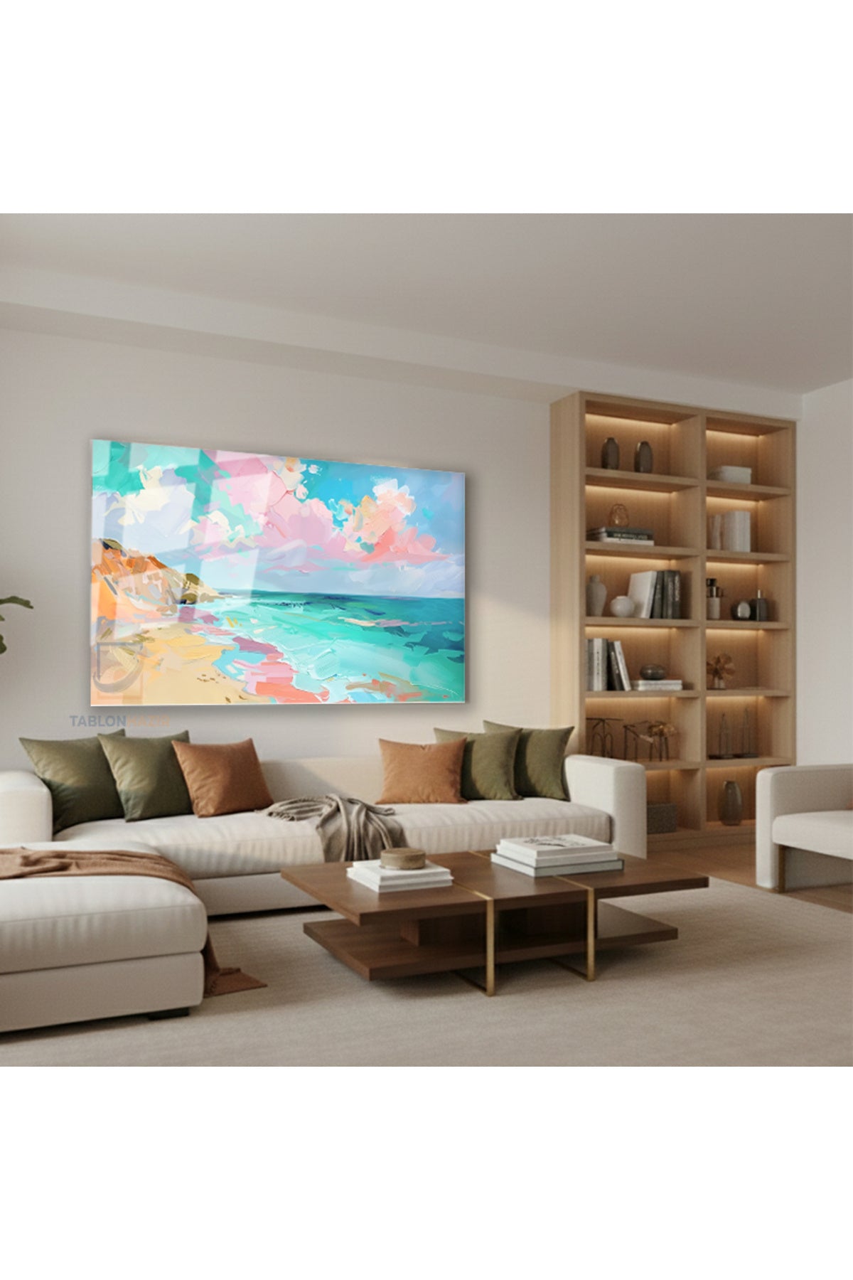 Yatay Cam Tablo Salon Duvar Tablosu Yatay Cam Pastel Manzara Yeni Ev Hediyesi Ofis Tablosu