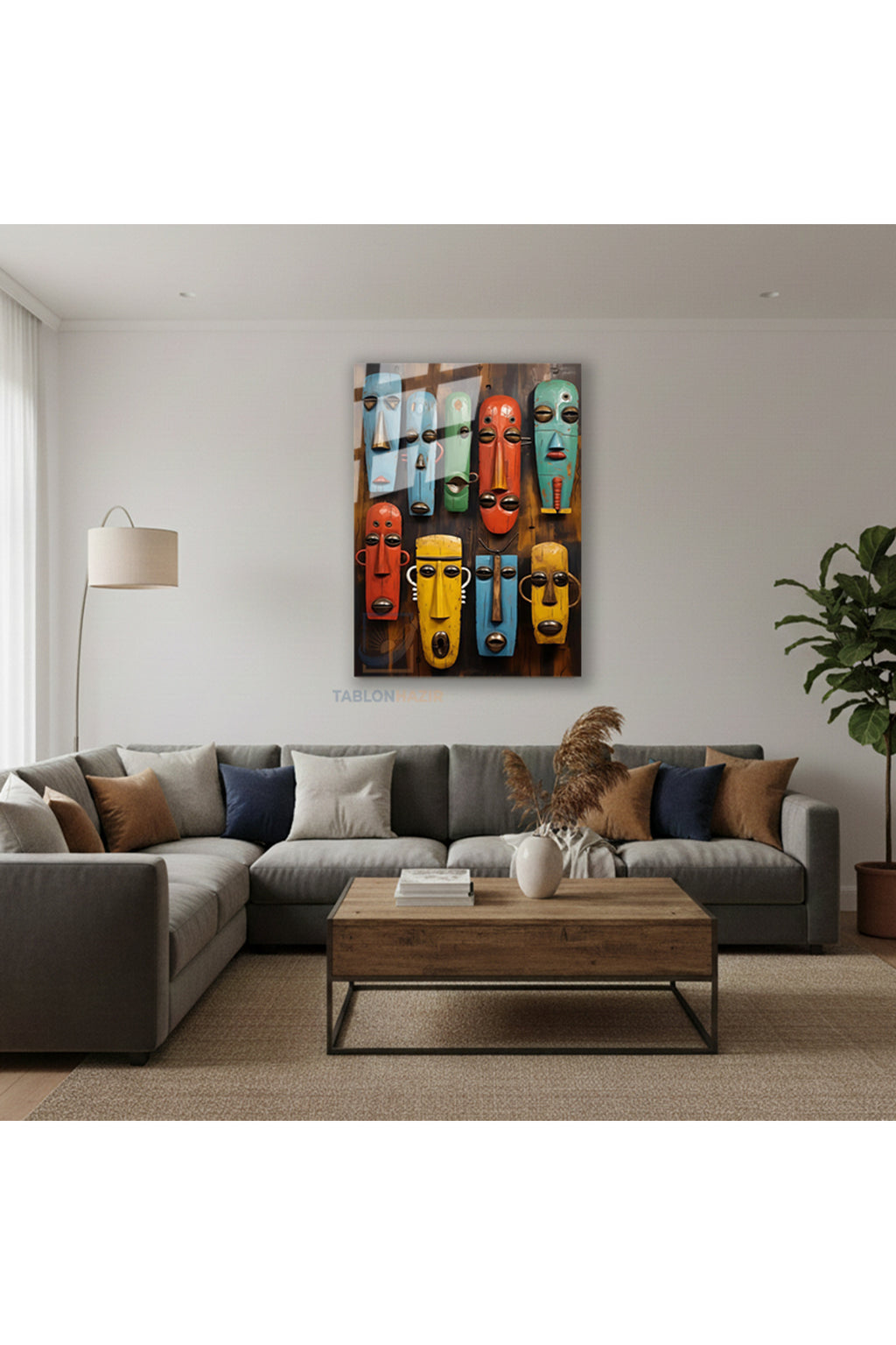Dikey Cam Tablo Salon Duvar Tablosu Dikey Cam Afrika Maske Yeni Ev Hediyesi Ofis Tablosu