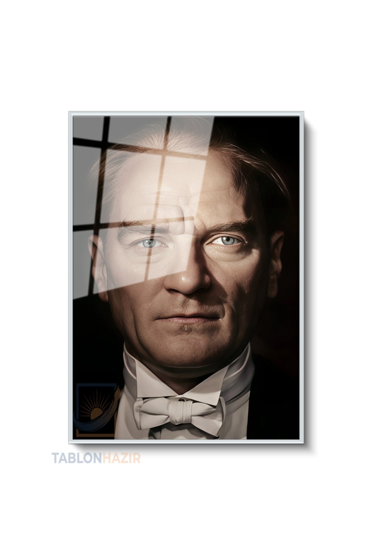 Dikey Çerçeveli Cam Papyonlu Ataturk Modern Ev Dekoru Duvar Sanatı Ev Ofis Tablosu