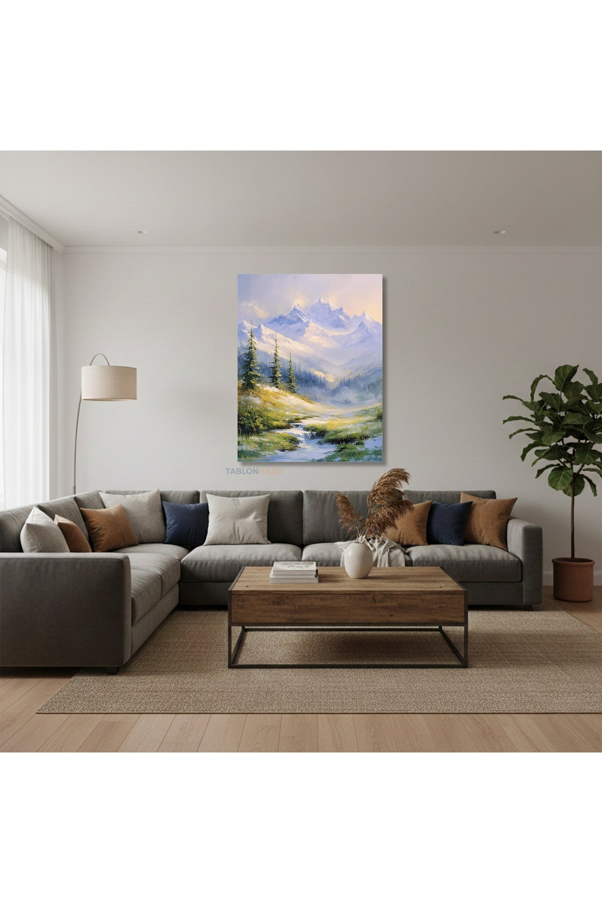 Dikey Kanvas Tablo Salon Duvar Tablosu Dag Ve Irmak Yeni Ev Hediyesi Ofis Tablosu