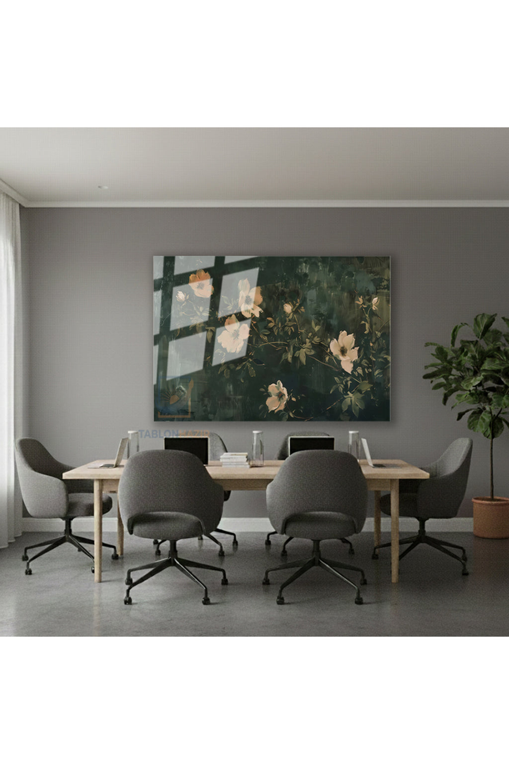 Yatay Cam Tablo Salon Duvar Tablosu Yatay Cam Yesil Ve Cicekler Yeni Ev Hediyesi Ofis Tablosu