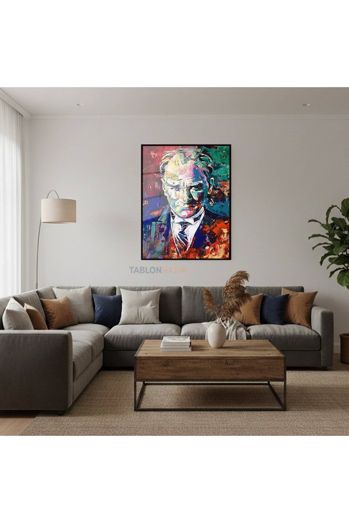 Dikey Çerçeveli Cam Renkli Ataturk Portre Modern Ev Dekoru Duvar Sanatı Ev Ofis Tablosu